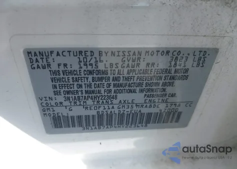 2017 Nissan Sentra Sv z USA, uszkodzony, nr VIN 3N1AB7AP4HY223648